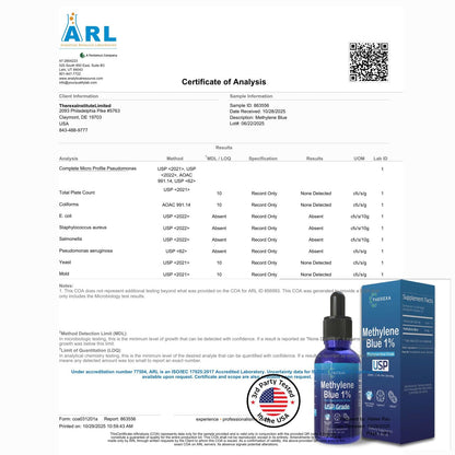 THEREXA Methylene Blue 1% Drops – USP Grade, 10 mg/mL, Formaldehyde-Free, cGMP Bottled (2 fl oz)