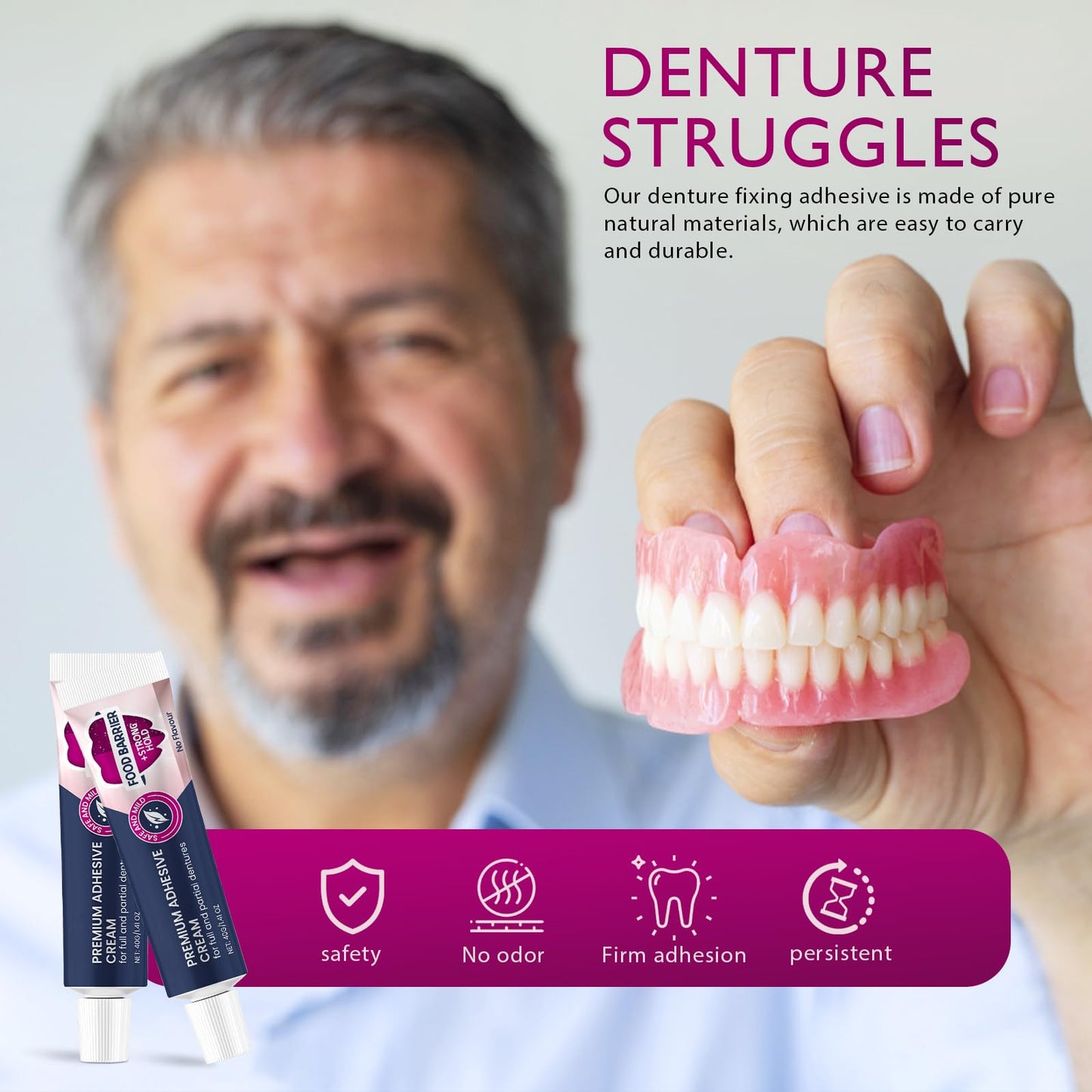 Thermoplastic Denture Adhesive – Ultra Max Hold Cushion Grip for Dentures