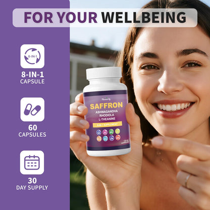 Theronika Aly Saffron Supplements – 88.5 mg Saffron Extract, Vegan Capsules for Mood, Energy & Focus (60 ct)