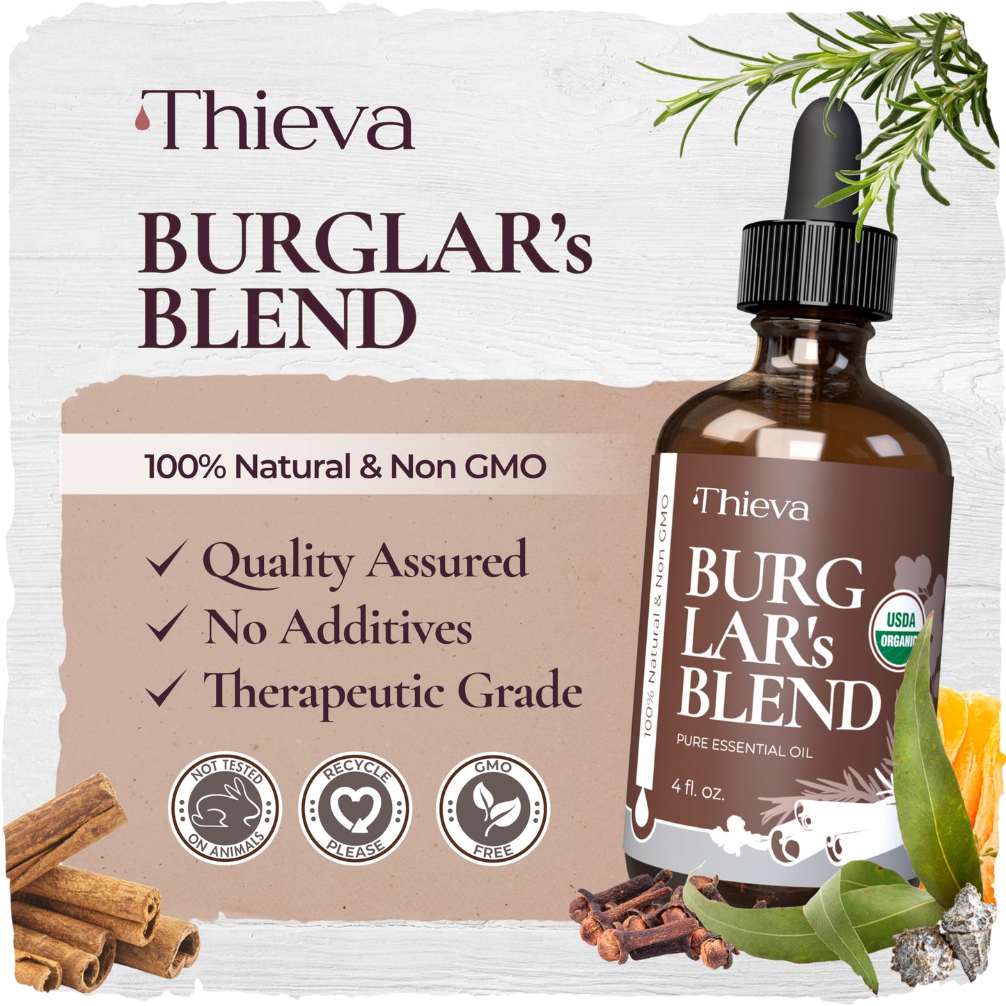 THIEVA Immunity Essential Oil Blend – USDA Certified Therapeutic Grade – 4 oz (118 ml) – Based on The Tale of Four Bandits
