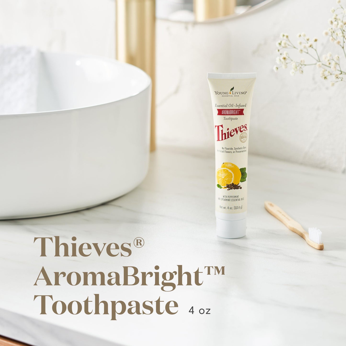 Thieves AromaBright Toothpaste by Young Living | 4 oz Fluoride-Free All-Natural with Essential Oils