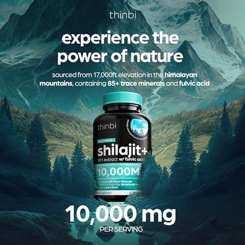 Thinbi Pure Himalayan Shilajit Capsules – Fulvic Acid & Trace Minerals, 90 Count
