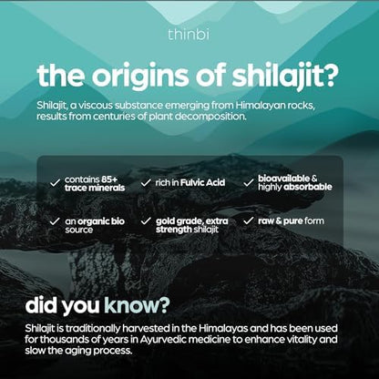 Thinbi Pure Himalayan Shilajit Capsules – Fulvic Acid & Trace Minerals, 90 Count