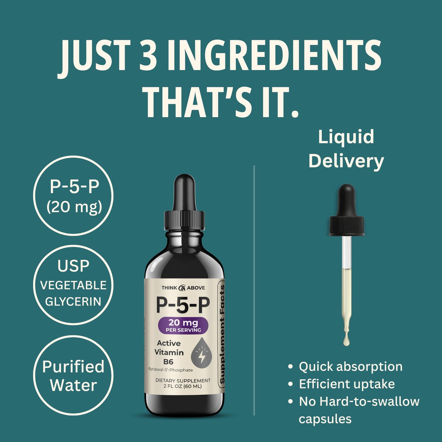 Think Above P5P Liquid Drops – Activated Vitamin B6 (Pyridoxal-5-Phosphate) – Fast Absorption – 2 oz