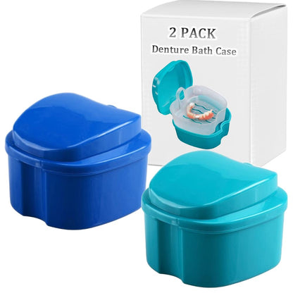 THINKPRICE Denture Bath Box Cup – Complete Clean Care for Dentures, Braces & Guards (Navy Blue)
