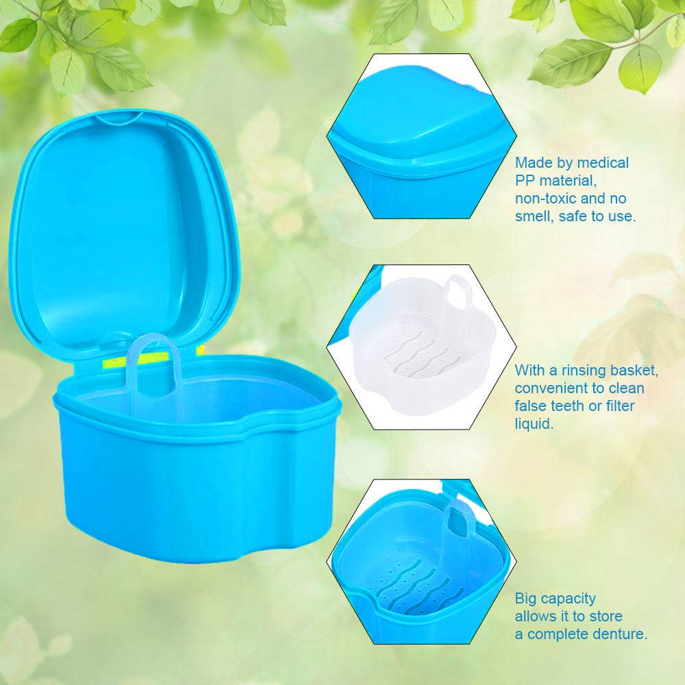 THINKPRICE Denture Bath Box Cup – Complete Clean Care for Dentures, Braces & Guards (Navy Blue)