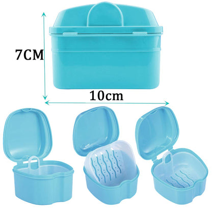 THINKPRICE Denture Bath Box Cup – Complete Clean Care for Dentures, Braces & Guards (Navy Blue)