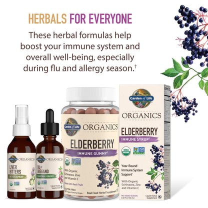 Garden of Life Organics Elderberry Immune Syrup – Sugar Free, 6.59 floz (195 mL) for Kids & Adults