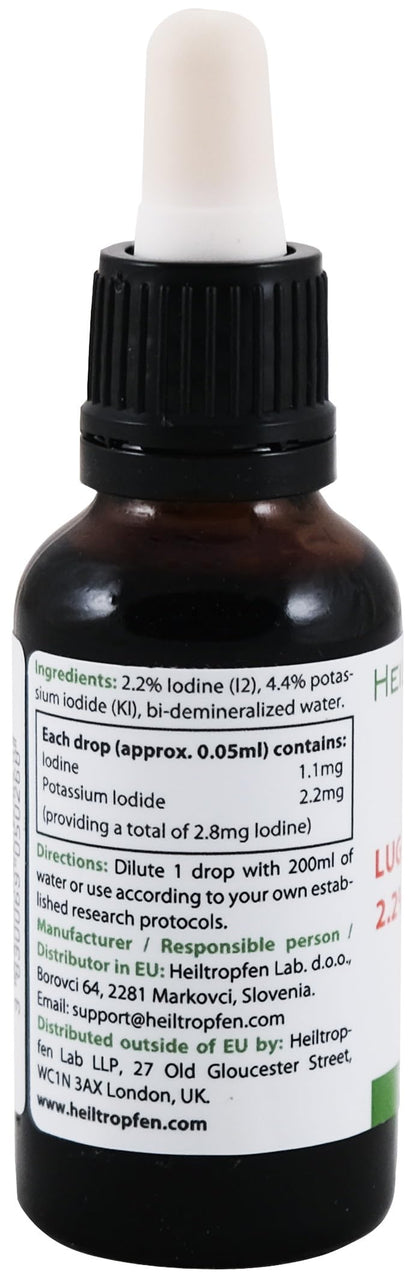 2.2% Lugol's Iodine Solution – 1 Fl Oz (30 ml) – Pharmaceutical Grade, Third-Party Tested | Heiltropfen®