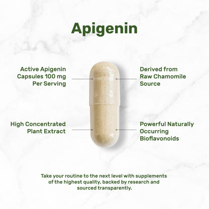 Apigenin, 100mg Per Serving, 240 Capsules – Raw Plant Extract from Chamomile Flower – Active Bioflavonoids & Antioxidants – Sleep & Relaxation Supplement – Non-GMO