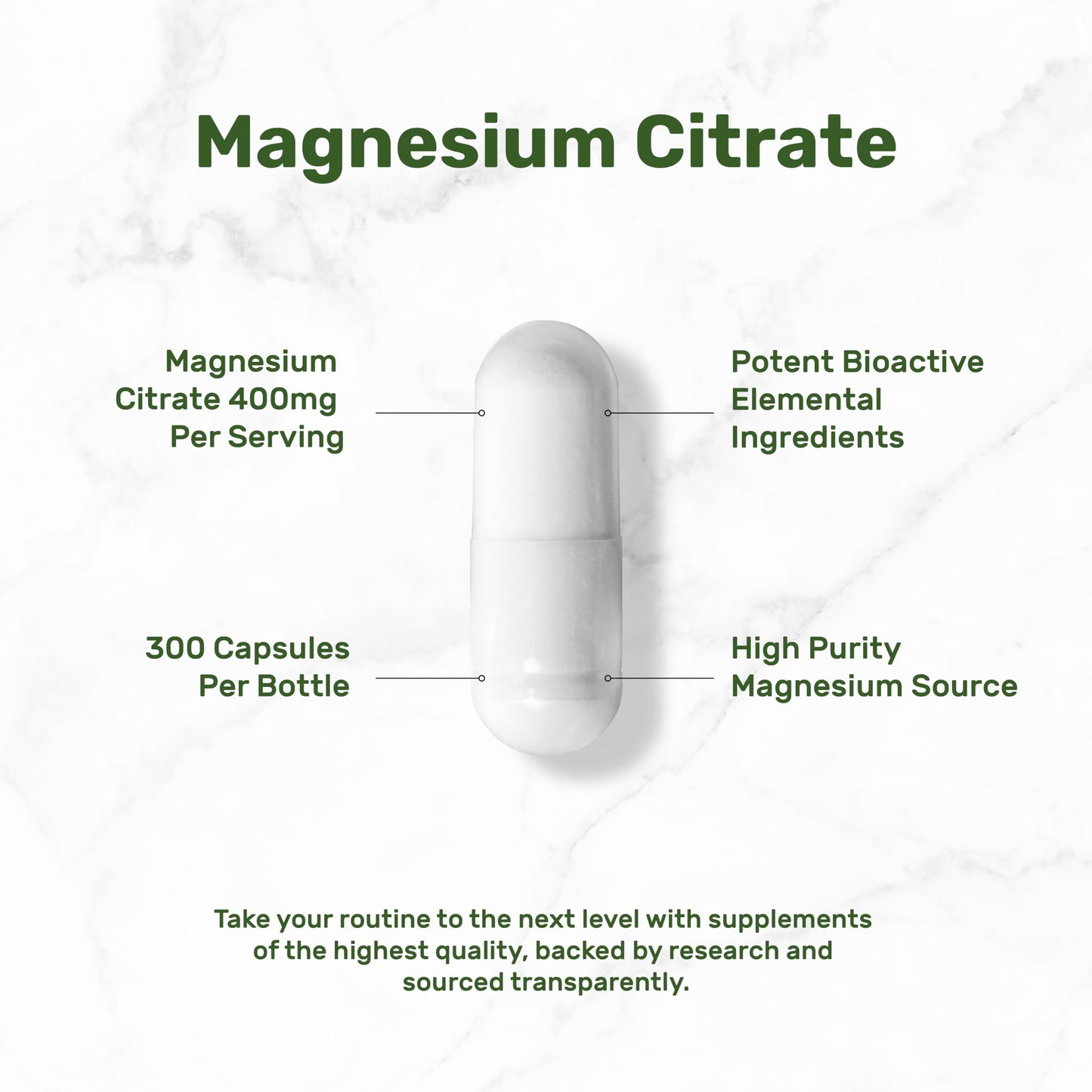 Magnesium Citrate 400mg – 300 Veggie Capsules | Chelated & High Absorption
