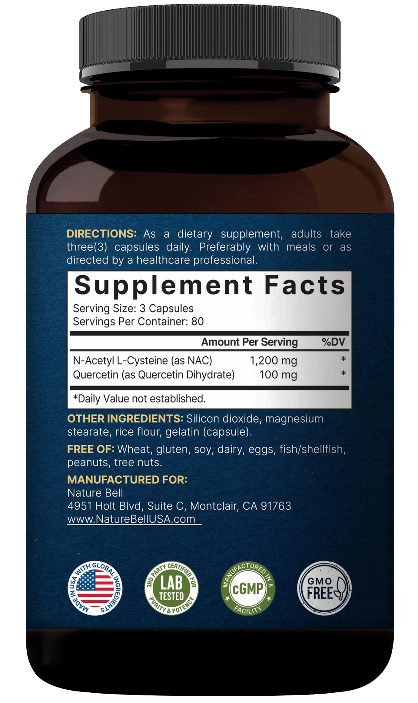 2 Pack NAC with Quercetin – 1200mg/Serving, 480 Capsules | Non-GMO