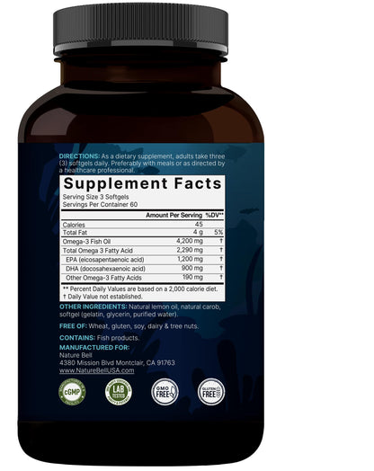 Omega 3 Fish Oil 4200mg – 180 Burpless Softgels | EPA 1200mg DHA 900mg | Lemon