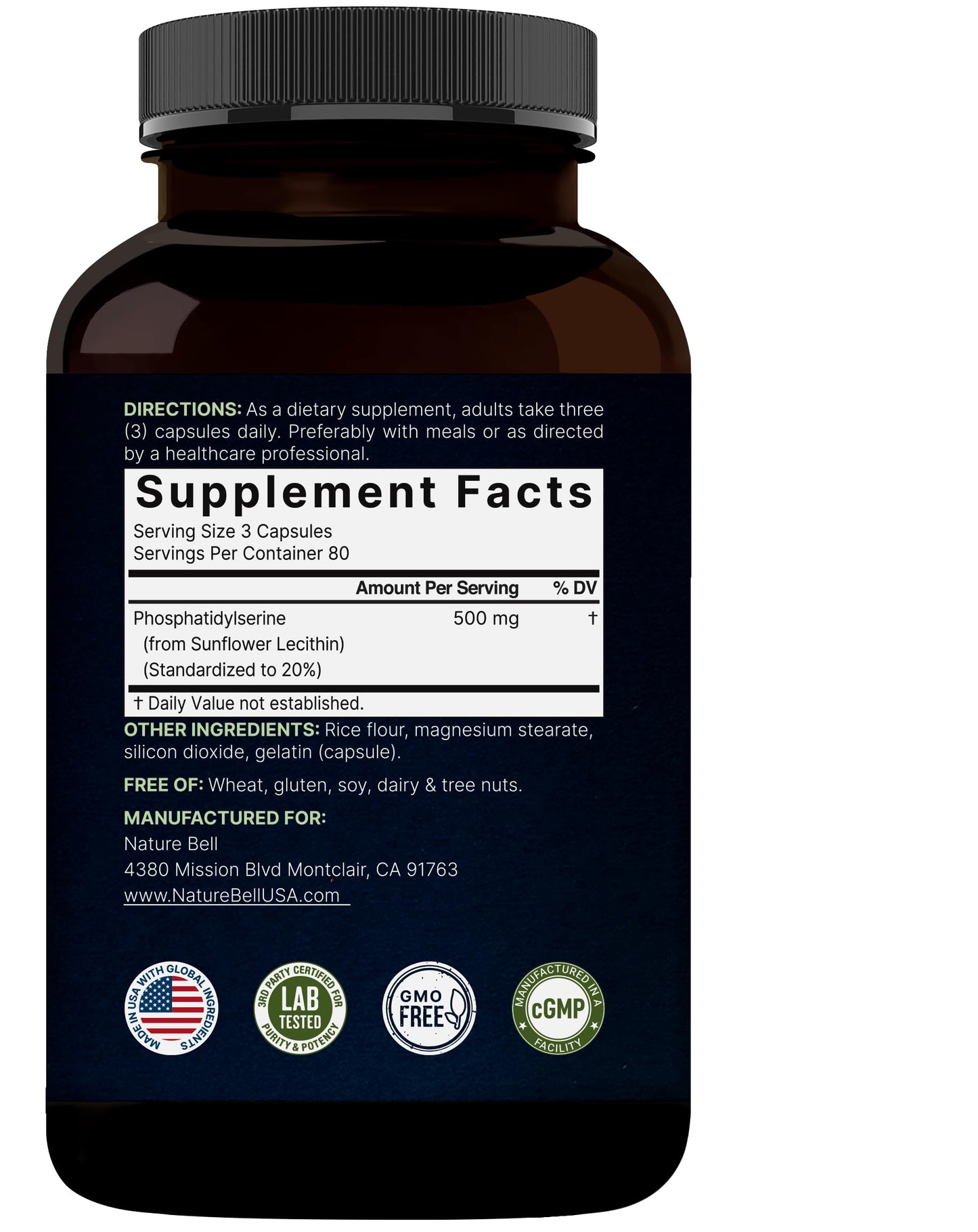 Ultra Strength Phosphatidylserine 500mg per Serving – 240 Capsules | Soy Free, Sunflower Lecithin, Non-GMO