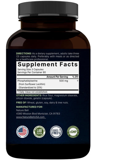 Ultra Strength Phosphatidylserine 500mg per Serving – 240 Capsules | Soy Free, Sunflower Lecithin, Non-GMO