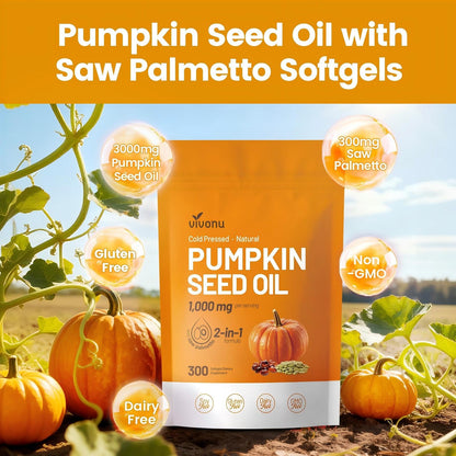 Pumpkin Seed Oil with Saw Palmetto – Cold-Pressed, 300 Softgels, Non-GMO