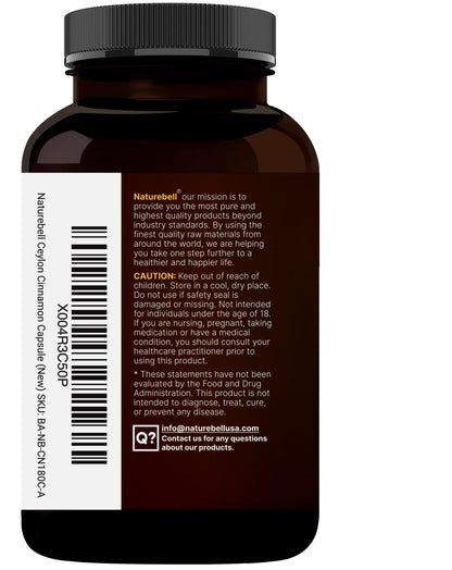 NatureBell Ceylon Cinnamon Per Serving - 240 Capsules | Organic Sri Lanka Cinnamon & Bitter Melon 2-in-1 Support | Non-GMO, Gluten-Free