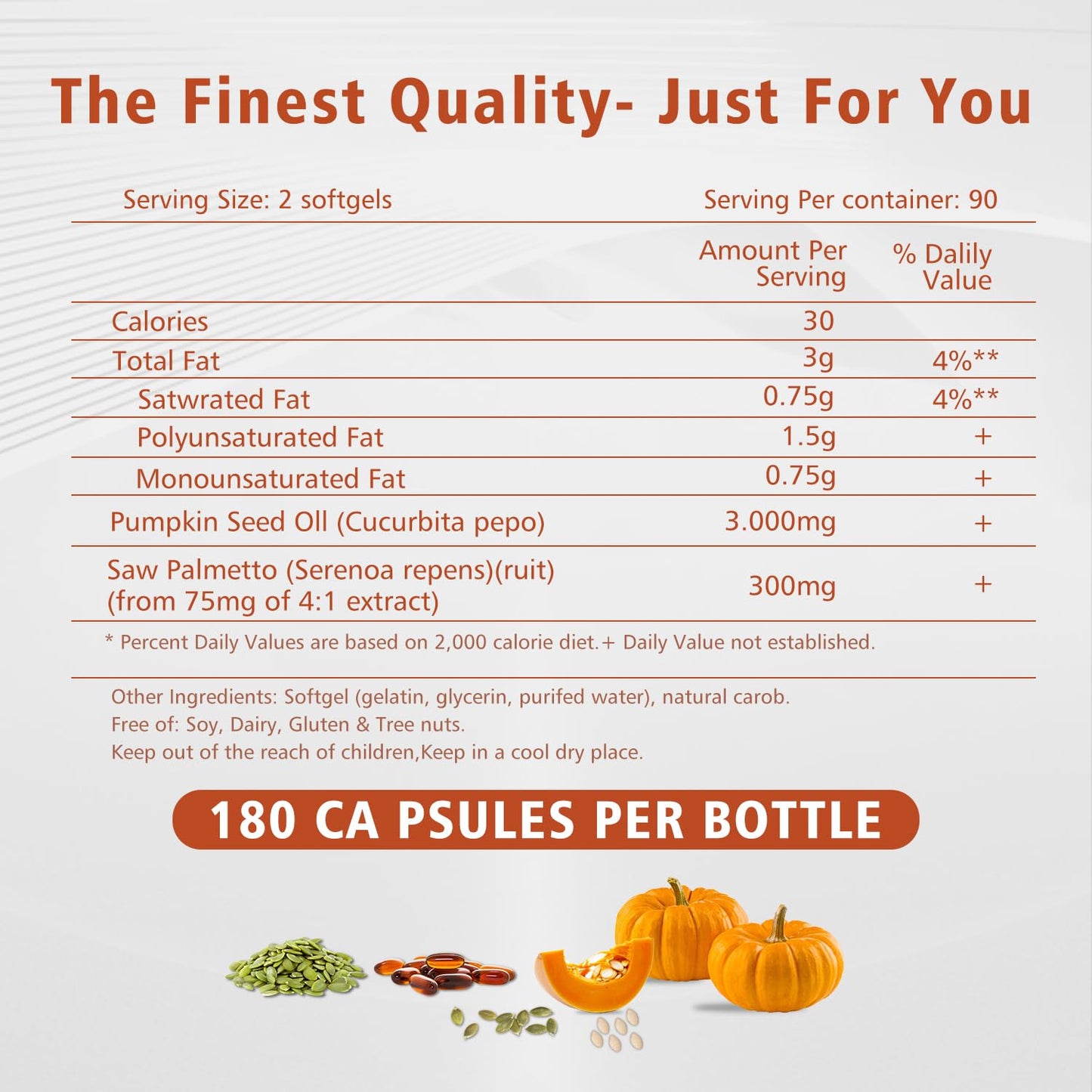 Pumpkin Seed Oil with Saw Palmetto 3000mg – 180 Softgels – Cold Pressed