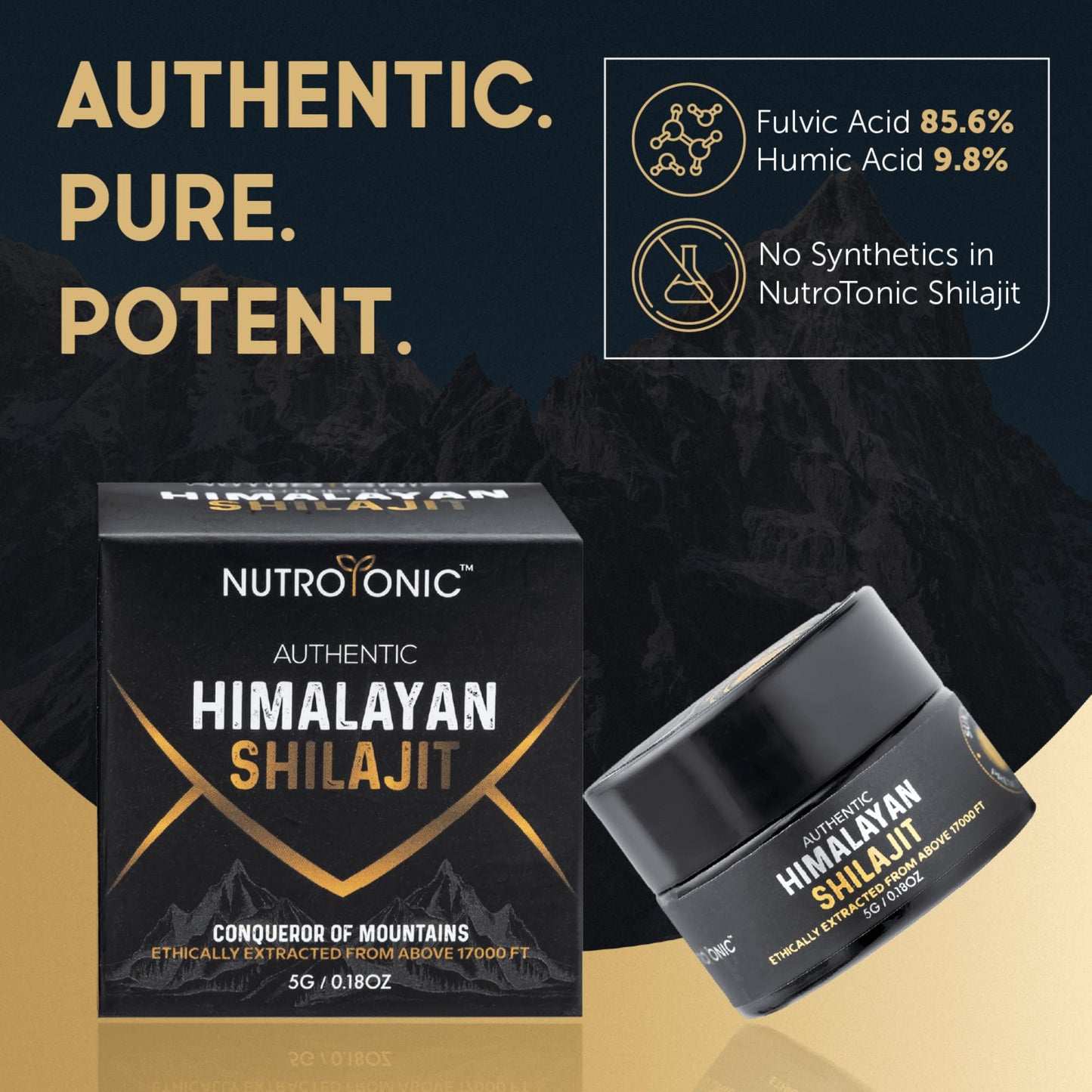 NutroTonic Himalayan Shilajit Resin – Gold Grade 86% Fulvic Acid – 5g Jar