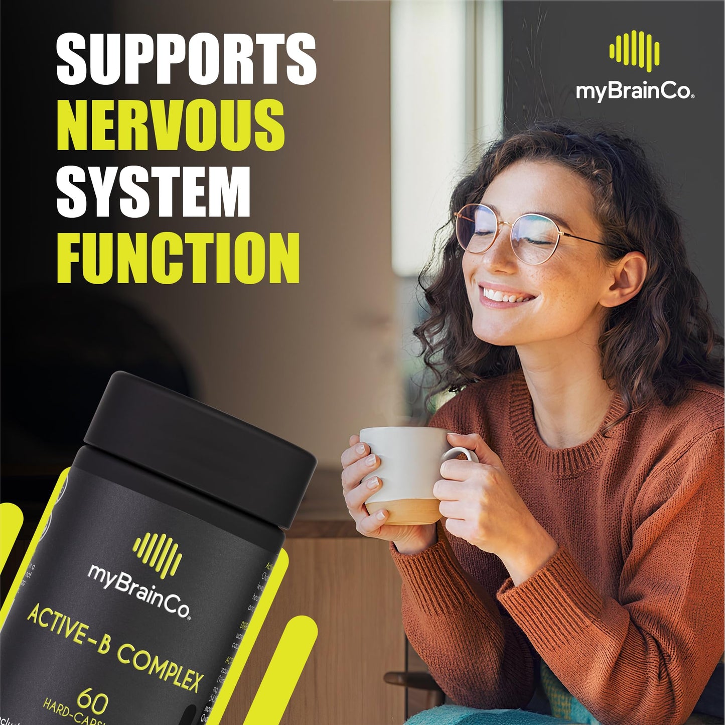 myBrainCo Active-B Complex – High-Strength Activated B Vitamins with B2, B6, B12 & 5-MTHF | Energy, Brain & Nervous System Support | 60 Vege-Capsules