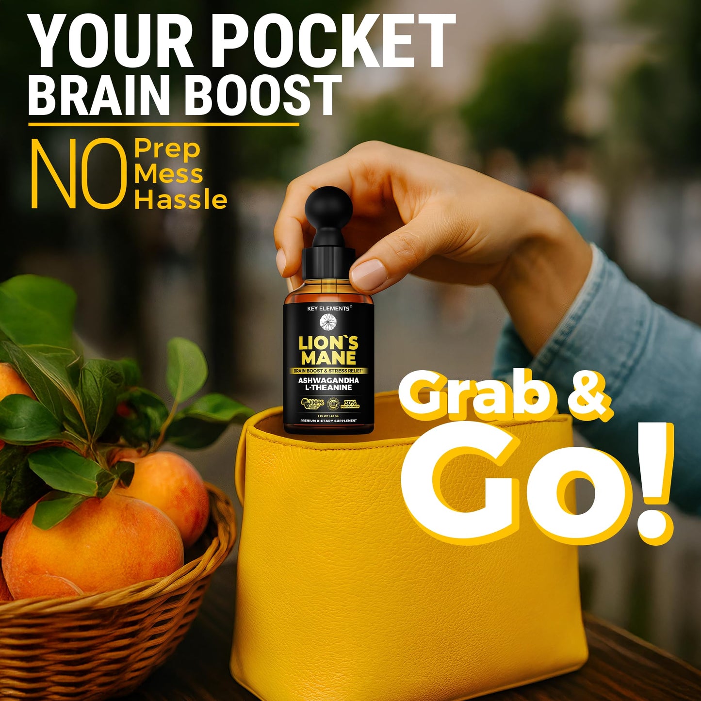 KEY ELEMENTS Lions Mane Extract for Memory, Focus & Brain Health – Tincture with Ashwagandha & L-Theanine