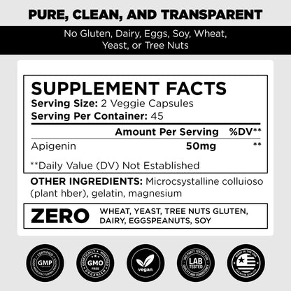 Pure Vitamins Ultra Apigenin 50mg – 90 Capsules | Sleep, Stress & Brain Support | Non-GMO, Gluten-Free | Made in USA
