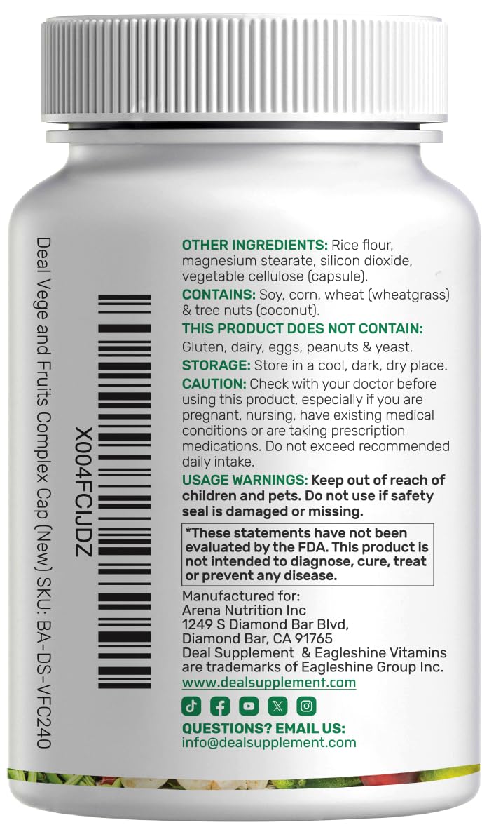 Nature's Fruits & Veggies Supplement – 240 Veggie Capsules, 80 Superfoods, 40 Fruits & 40 Greens – Non-GMO, Gluten Free