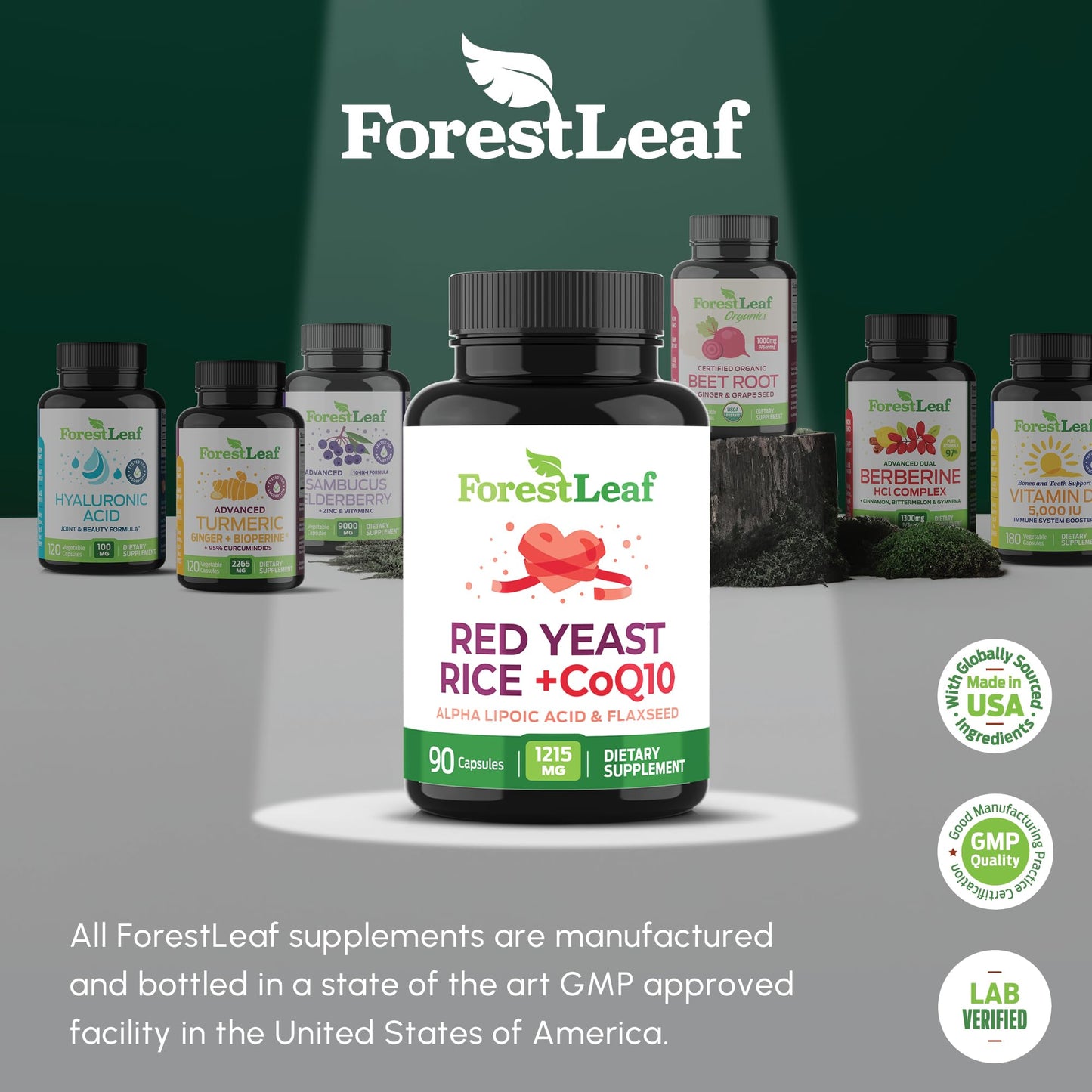 Red Yeast Rice 1215 mg Capsules – Extra Strength with CoQ10, Alpha Lipoic Acid & Organic Flaxseed | Non-GMO 90 Veggie Caps