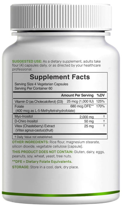 Myo-Inositol & D-Chiro Inositol for Women (40:1) – 2,050mg/serving | 240 Veggie Capsules | Non-GMO