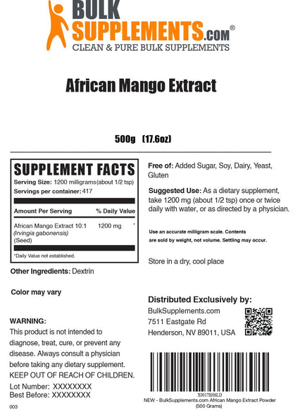 African Mango Extract Powder (Irvingia Gabonensis) - Gluten Free, 500g | BulkSupplements