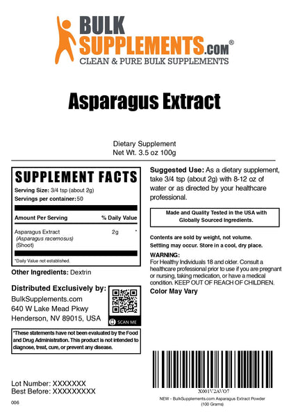 Asparagus Extract Powder & Shatavari – Gluten Free, 2g Serving, 100g