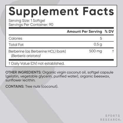 Sports Research Berberine 500mg Softgels with Coconut Oil