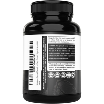 Organic Activated Charcoal Pills – 120 Capsules, 520mg per Serving – USA Made