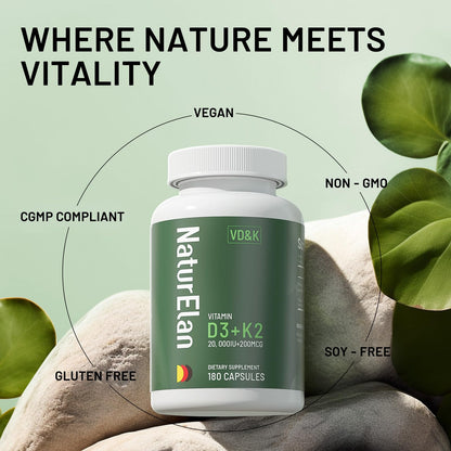 Vitamin D3 K2 20,000 IU MK-7 - 180 Vegan Capsules