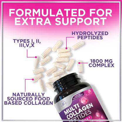 Multi Collagen 2400 mg - Types I, II, III, V & X | Hydrolyzed Collagen Capsules for Hair, Skin, Nails & Joints - 120 Capsules