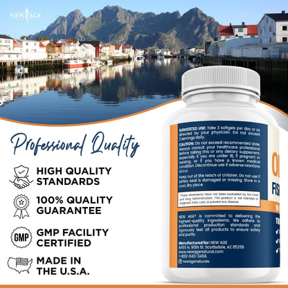 Triple Strength Omega-3 Fish Oil 3750 mg - 1350 mg EPA / 900 mg DHA - 180 Burpless Softgels