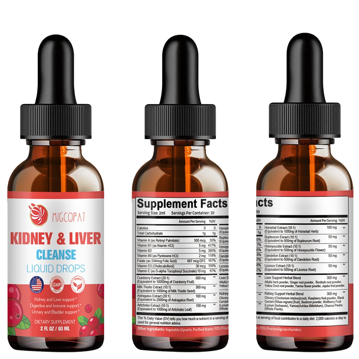 Kidney & Liver Cleanse Detox & Repair Drops – Cranberry, Milk Thistle & Artichoke (60ml) | Natural Herbal Supplement