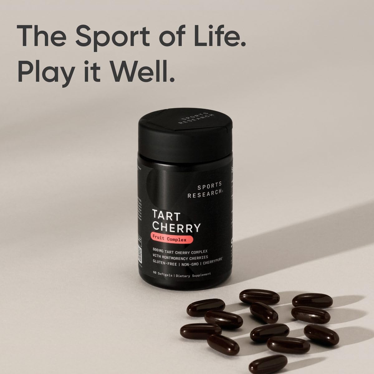 Sports Research Tart Cherry Capsules – Montmorency Tart Cherries, Non-GMO & Gluten Free, 60 Liquid Softgels