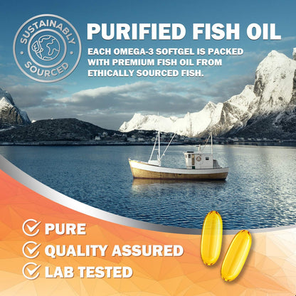 Omega 3 Fish Oil 2400 mg – Triple Strength EPA & DHA | Burpless Lemon, 180 Softgels