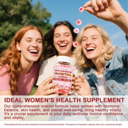 Myo-Inositol & D-Chiro Inositol Gummies for Women – 2000mg/50mg, 40:1 Ratio, Magnesium & Vitamin D3, 60 Gummies | Vegan & Gelatin-Free