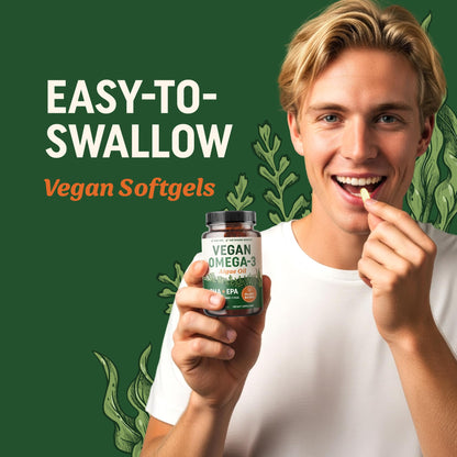 Vegan Omega-3 Algae Oil – Plant-Based DHA EPA | Sustainably Sourced | 60 Softgels