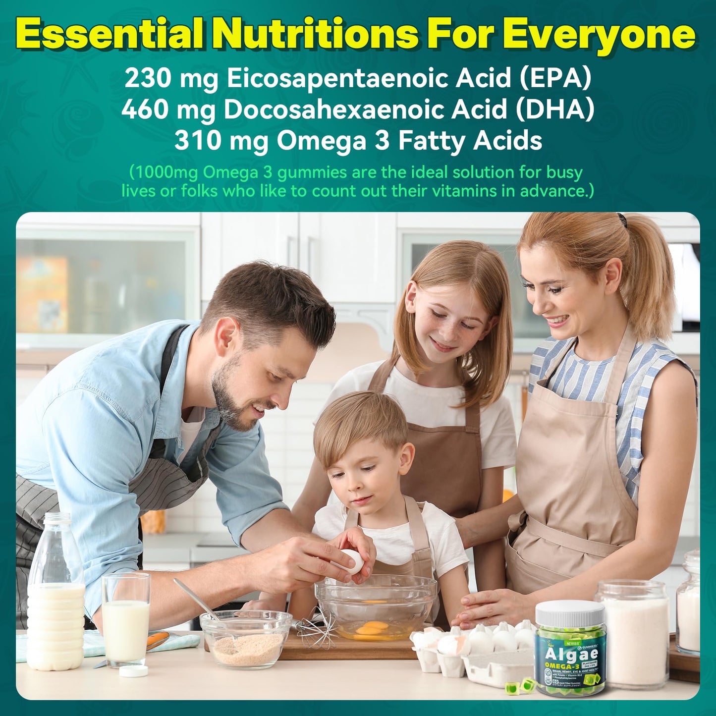 Algae Omega-3 Gummies 1000mg | Vegan DHA 460mg EPA 230mg | 60 Count