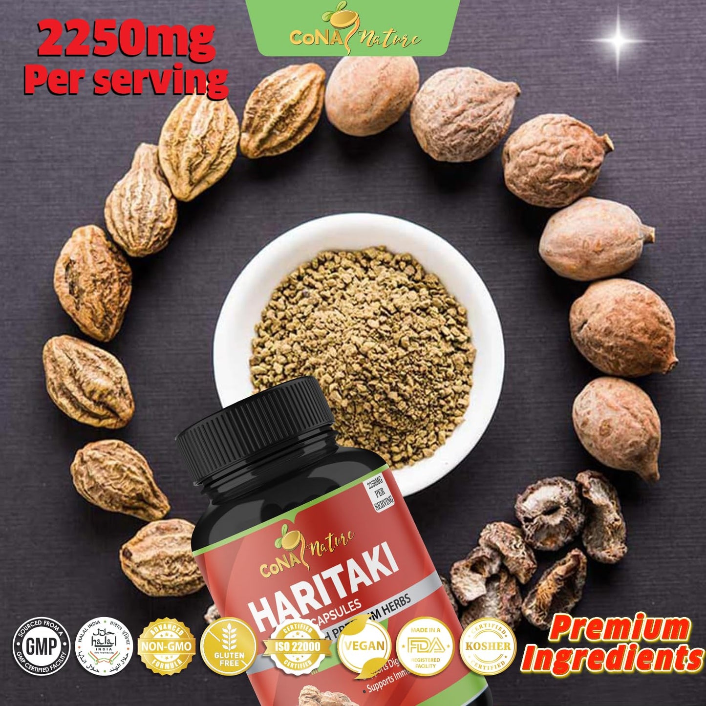 Cona Nature Haritaki Capsules 2250mg – Digestion & Regularity (120 Caps)