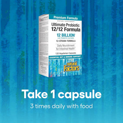 Natural Factors Ultimate Probiotic 12/12 Formula — Digestive Health & Immunity Support | 120 Veggie Capsules
