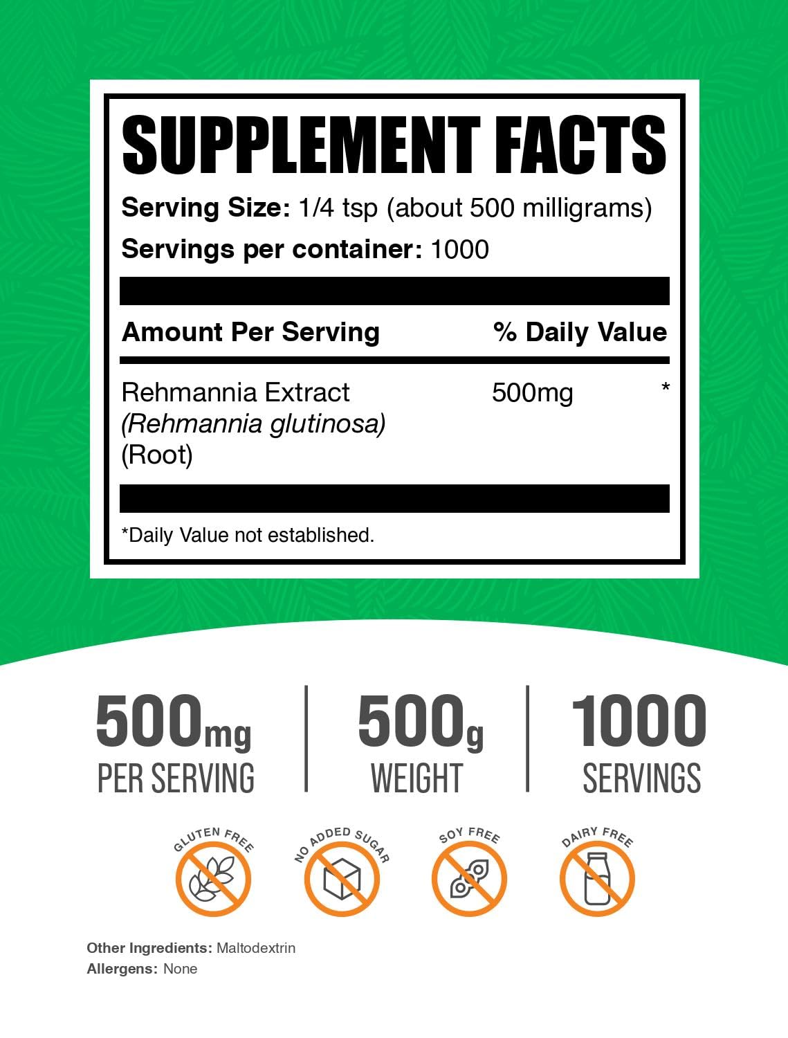BulkSupplements Rehmannia Extract Powder – 500mg per Serving, 500g (1.1 lbs) – Gluten Free