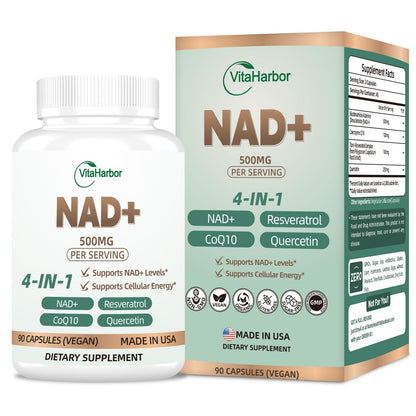 NAD Supplement 500mg - Pure Organic NAD+ for Women & Men | Trans-Resveratrol, CoQ10 & Quercetin