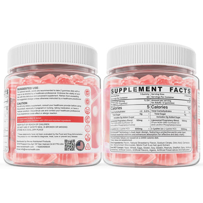 Liposomal L-Lysine Gummies 1200mg – High-Absorption Immune & Skin Support (Vegan Non-GMO Sugar-Free) – 60 Gummies
