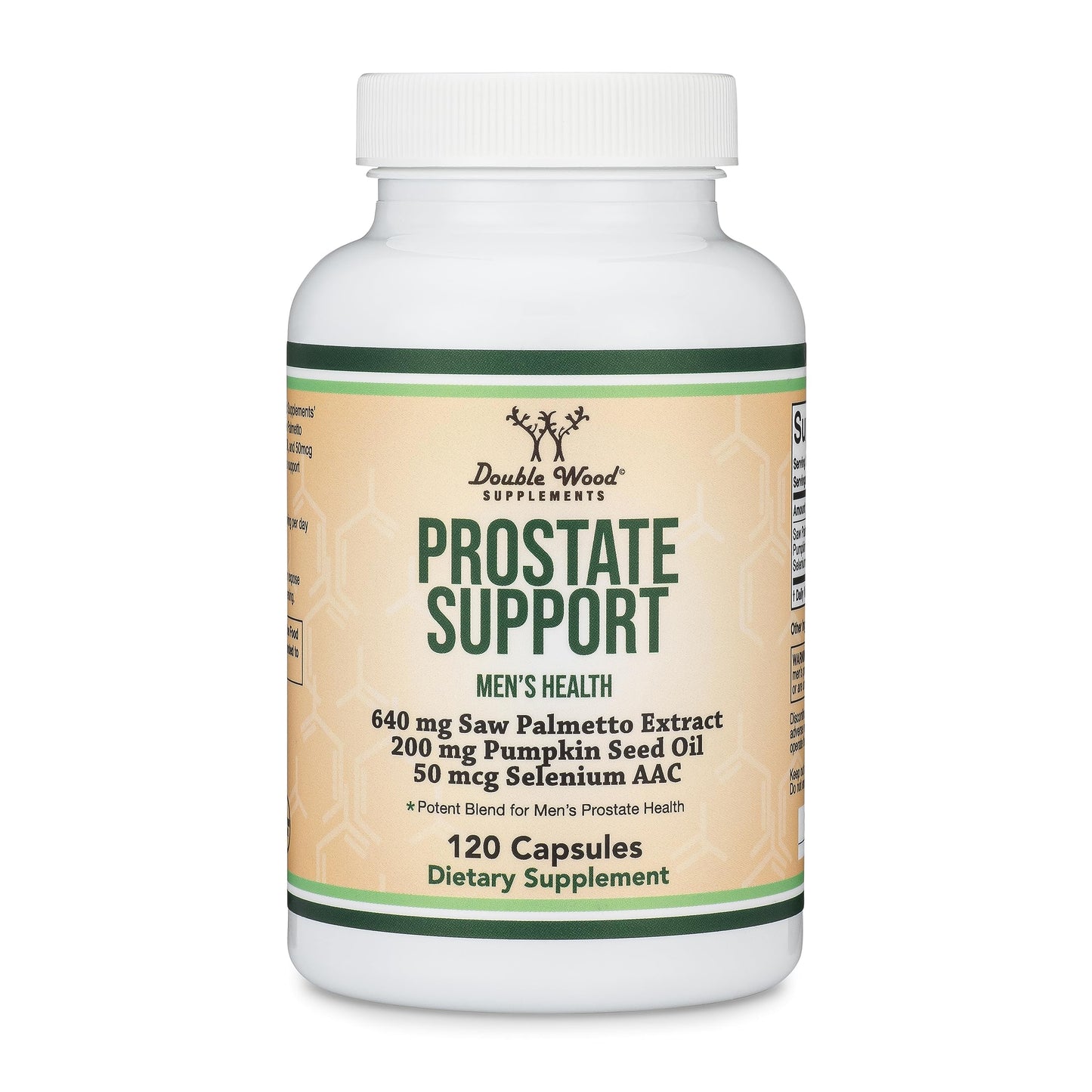 Prostate Support Supplement for Men (120 Capsules) – One Daily Serving | Saw Palmetto, Pumpkin Seed Oil, Selenium | Double Wood