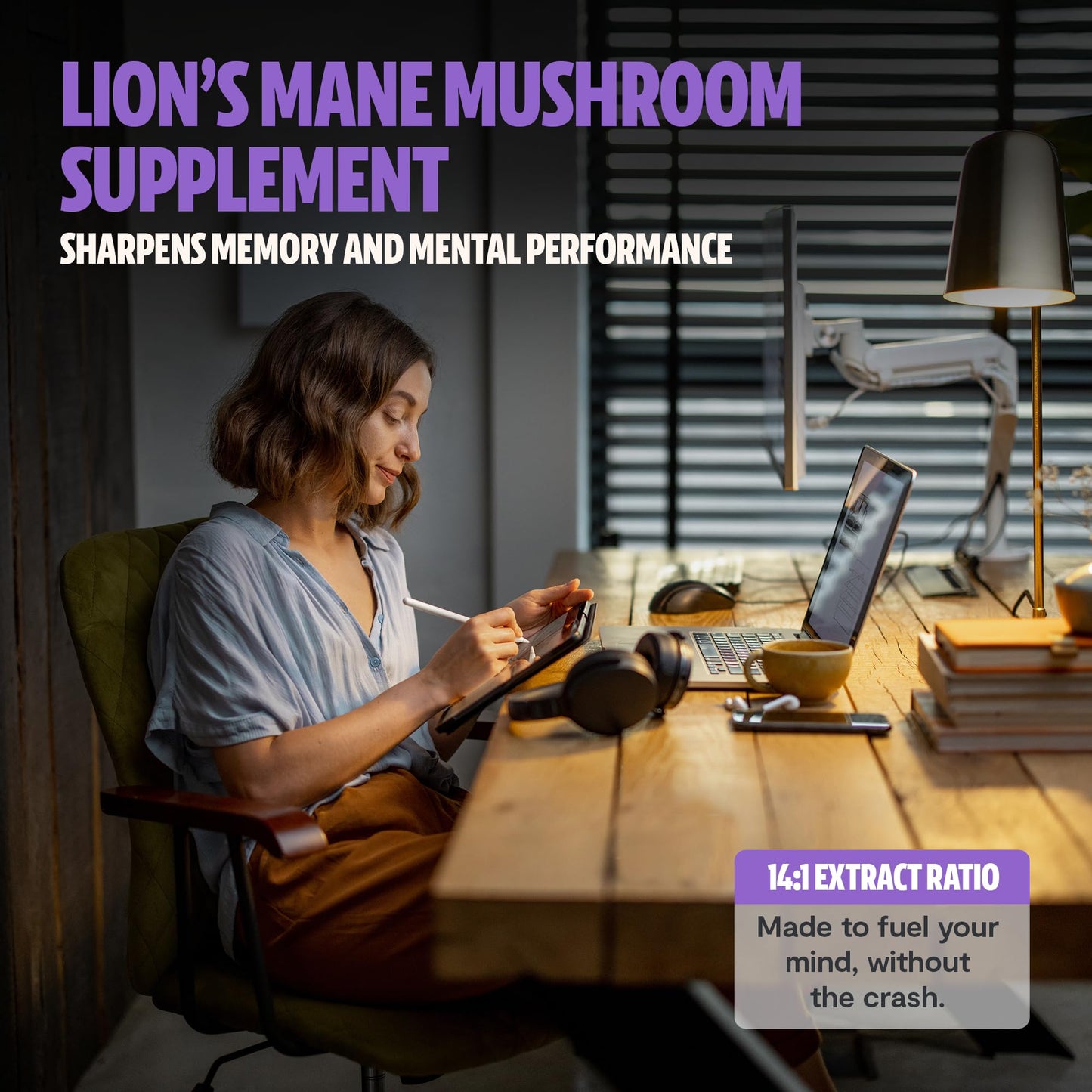 FreshCap Lions Mane 14,000 mg - 14:1 Triple-Extracted, 31% Beta-Glucans | Organic Vegan Capsules (60)