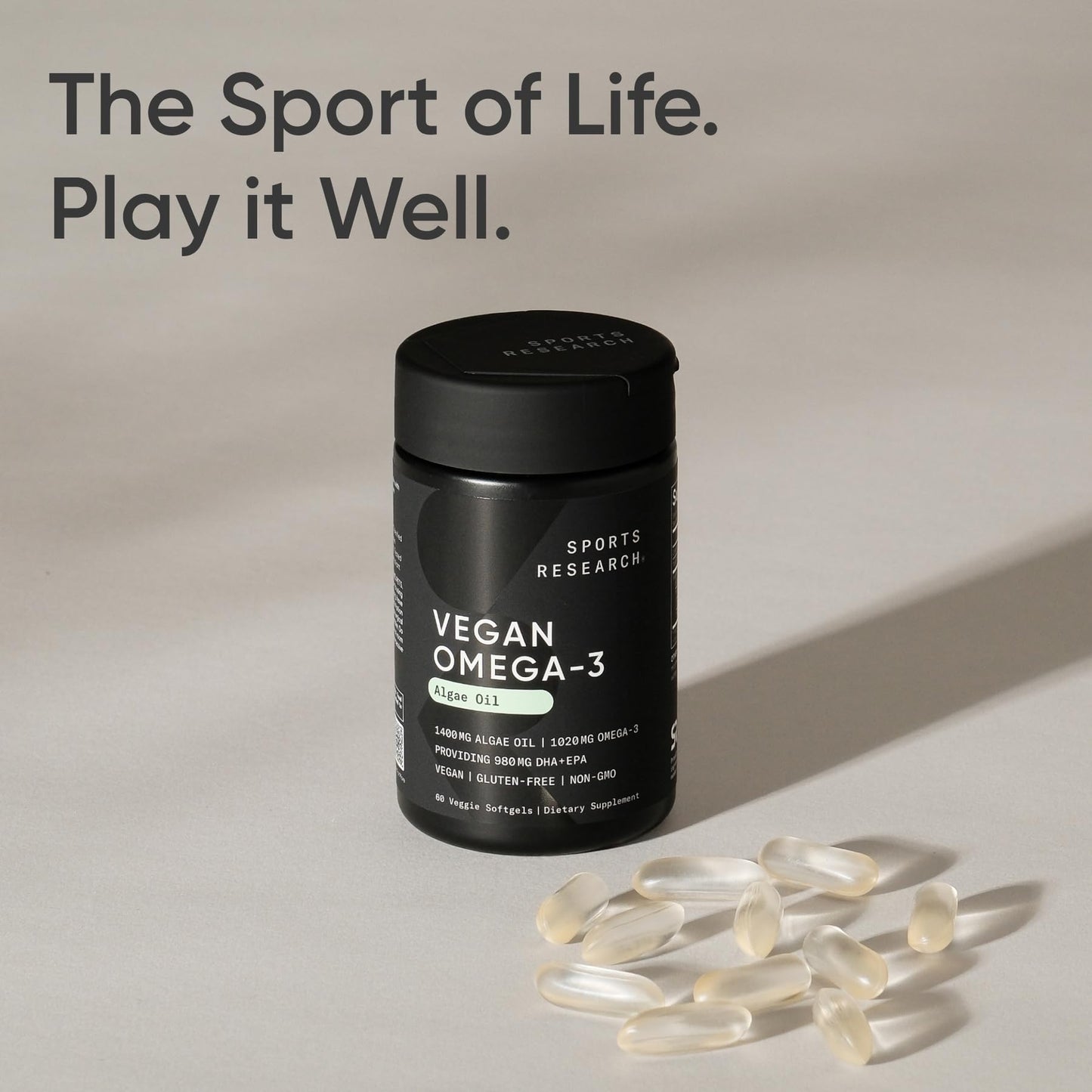 Sports Research Vegan Omega-3 Algae Oil – High DHA & EPA, 60 Softgels